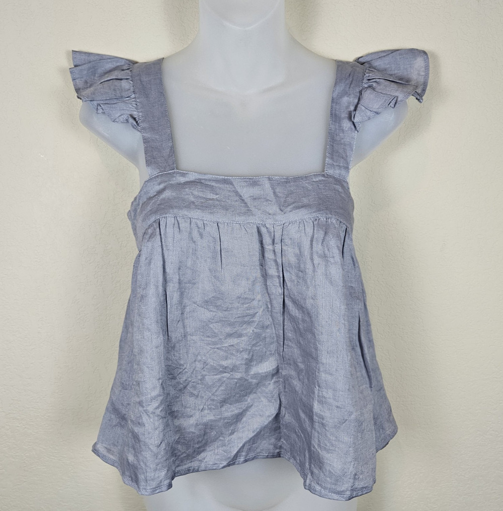 LJC Designs Linen Top Women S Flutter Sleeve Crop Tank Cottage Boho Fairy Ruffle